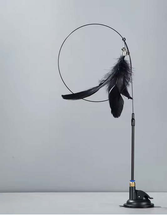 Cat Teaser Wand with Bell – Extendable Rod, Suction Cup Base & Replaceable Feather Head