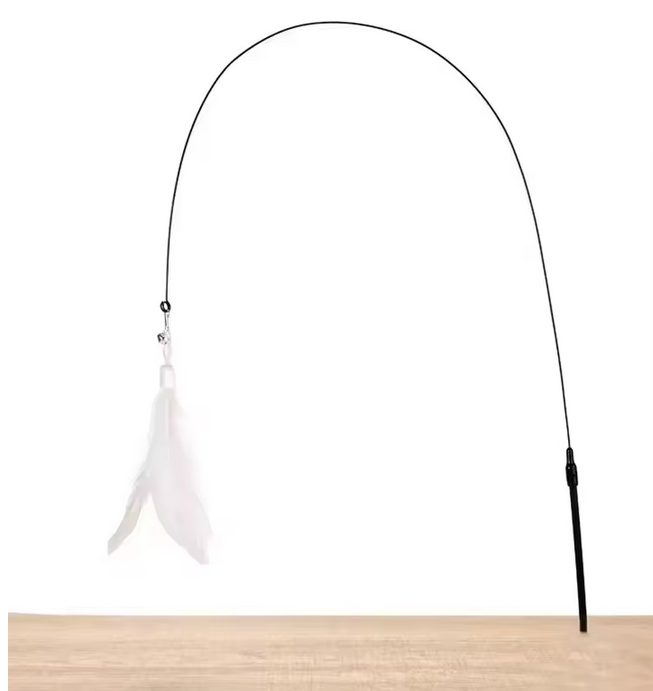 Cat Teaser Wand with Bell β Extendable Rod, Suction Cup Base & Replaceable Feather Head