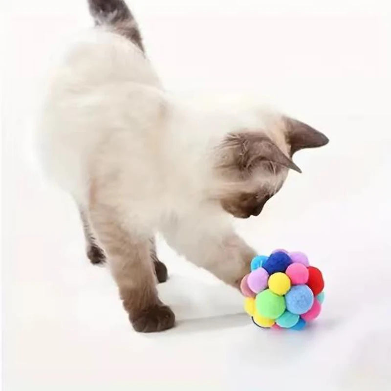 Colorful Plush Bouncy Bell Ball – Multicolor Cat Toy