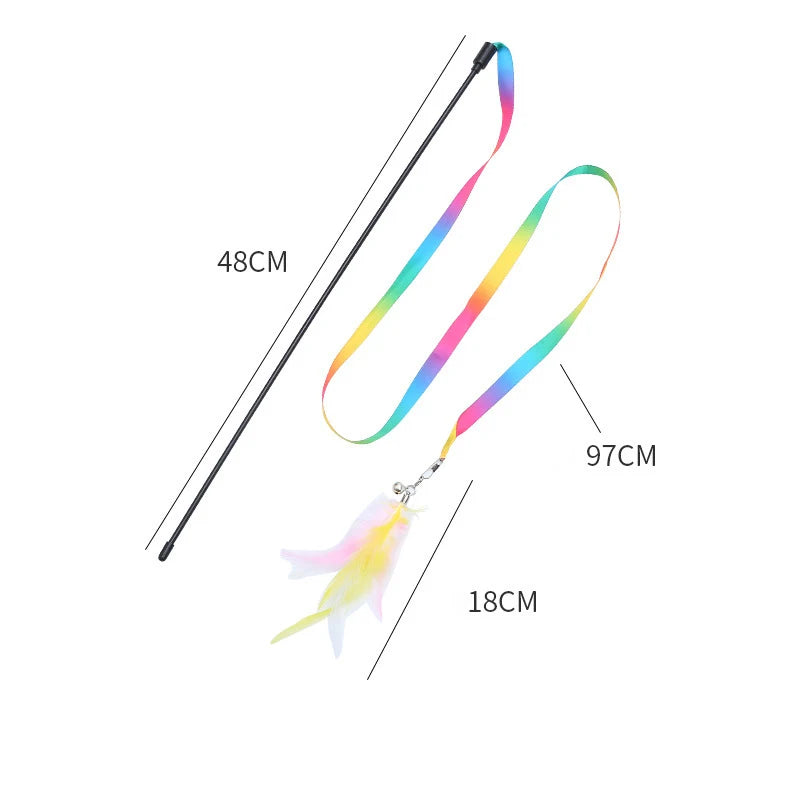 Feather & Ribbon Cat Teaser Wand – Interactive Play Stick
