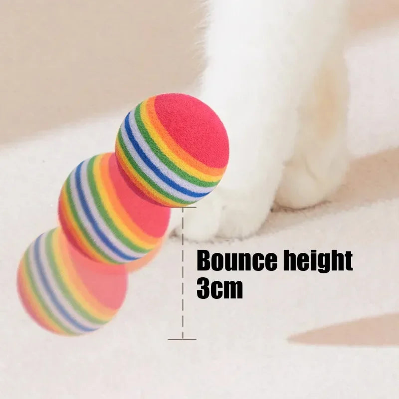 Colorful Plush Bouncy Bell Ball – Rainbow Color Cat Toy