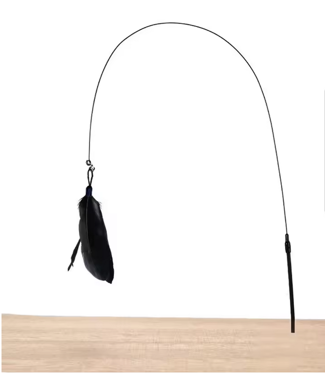 Cat Teaser Wand with Bell – Extendable Rod, Suction Cup Base & Replaceable Feather Head