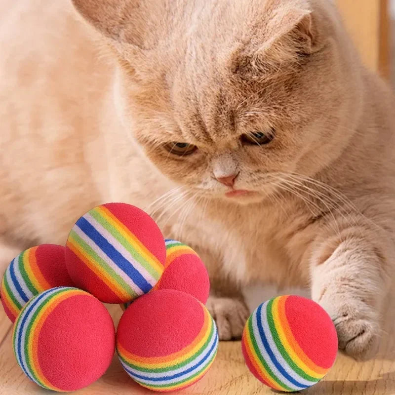 Colorful Plush Bouncy Bell Ball – Rainbow Color Cat Toy