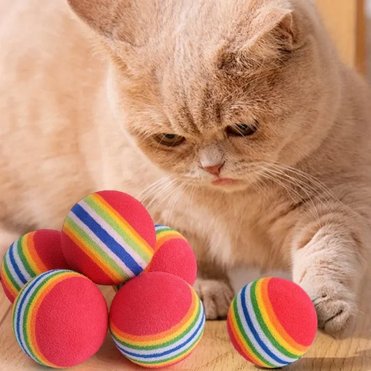 Colorful Plush Bouncy Bell Ball – Rainbow Color Cat Toy