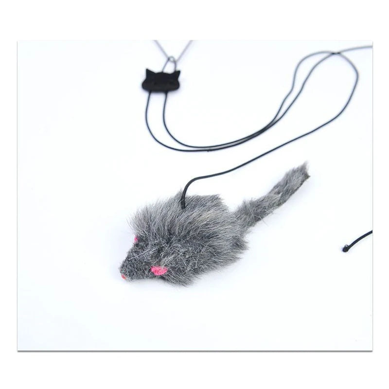 Hanging Mouse Toy – Interactive Door Cat Teaser with Feathers