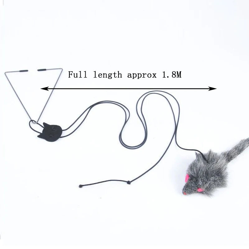 Hanging Mouse Toy – Interactive Door Cat Teaser with Feathers