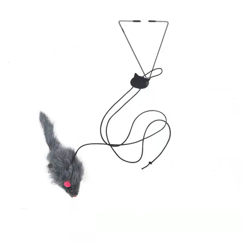 Hanging Mouse Toy – Interactive Door Cat Teaser with Feathers