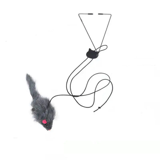 Hanging Mouse Toy – Interactive Door Cat Teaser with Feathers